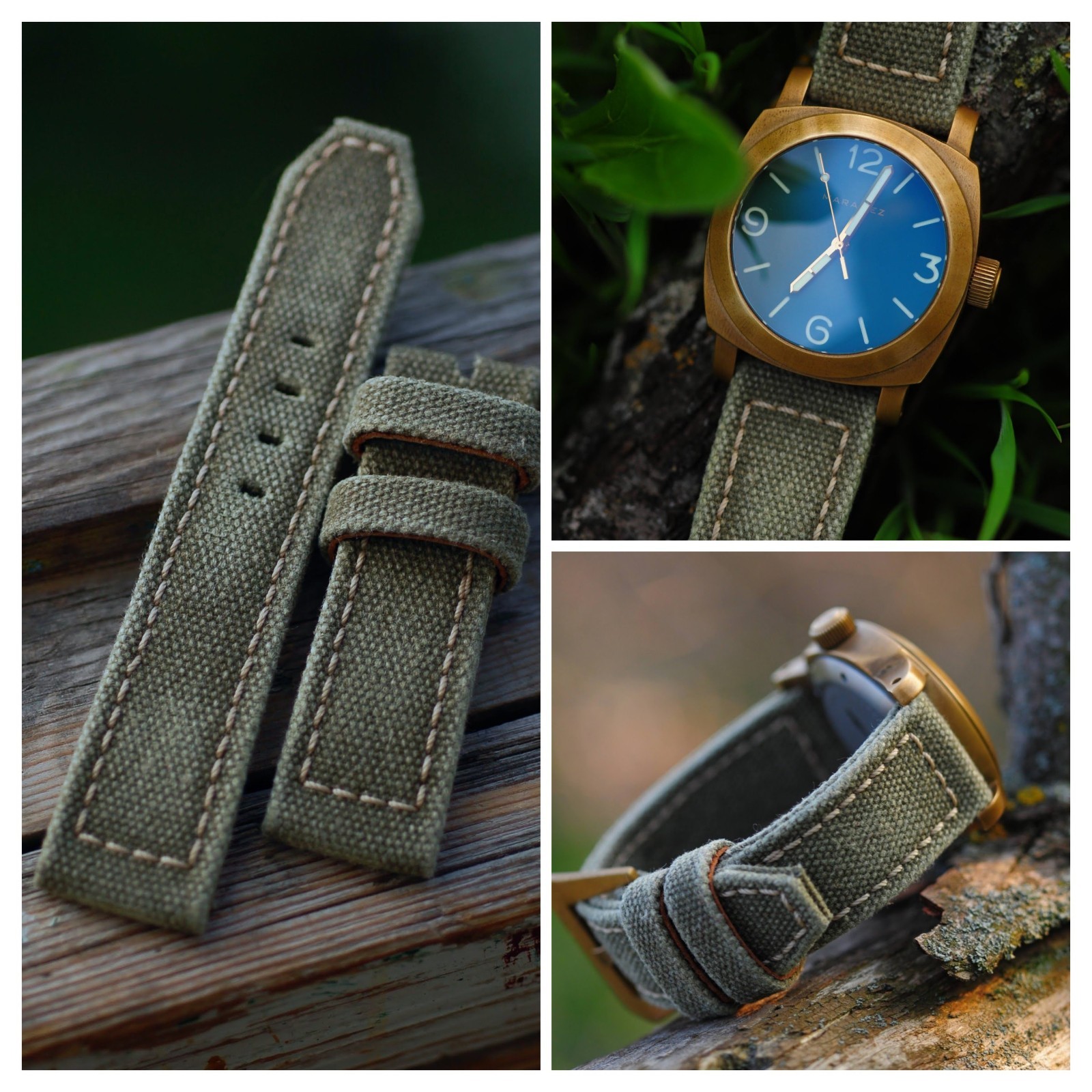 Ready-made 24×22 mm «overlock» Brown Rolled Canvas handmade watch strap Panerai