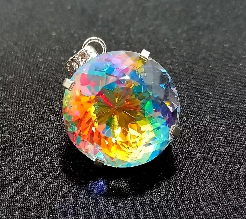 A+ Natural Certified 97.95 Ct+ Round Mystic Topaz Pendant 925 Silver HG Jewelry