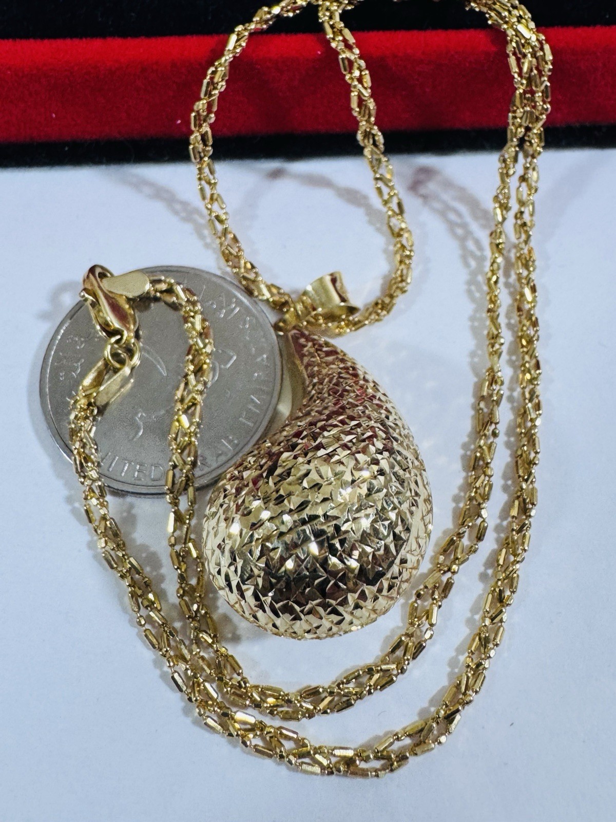 New 18K 750 Gold Women’s Teardrop Set Necklace 16”/16.5” long 7.83g 3mm Choker