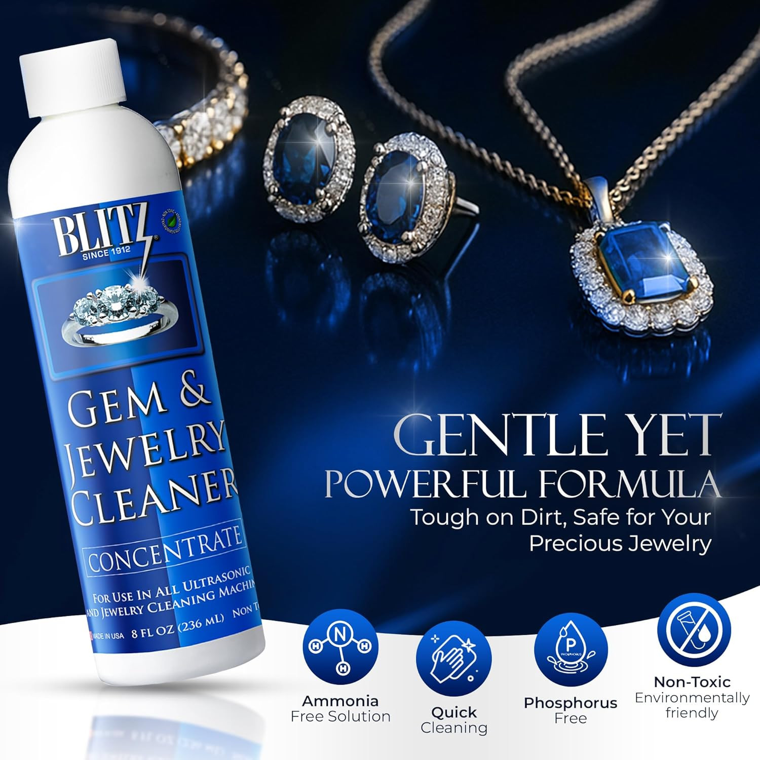 Blitz Gem & Jewelry Cleaner Concentrate Refill for Ultrasonic Machines 8 Oz | Li