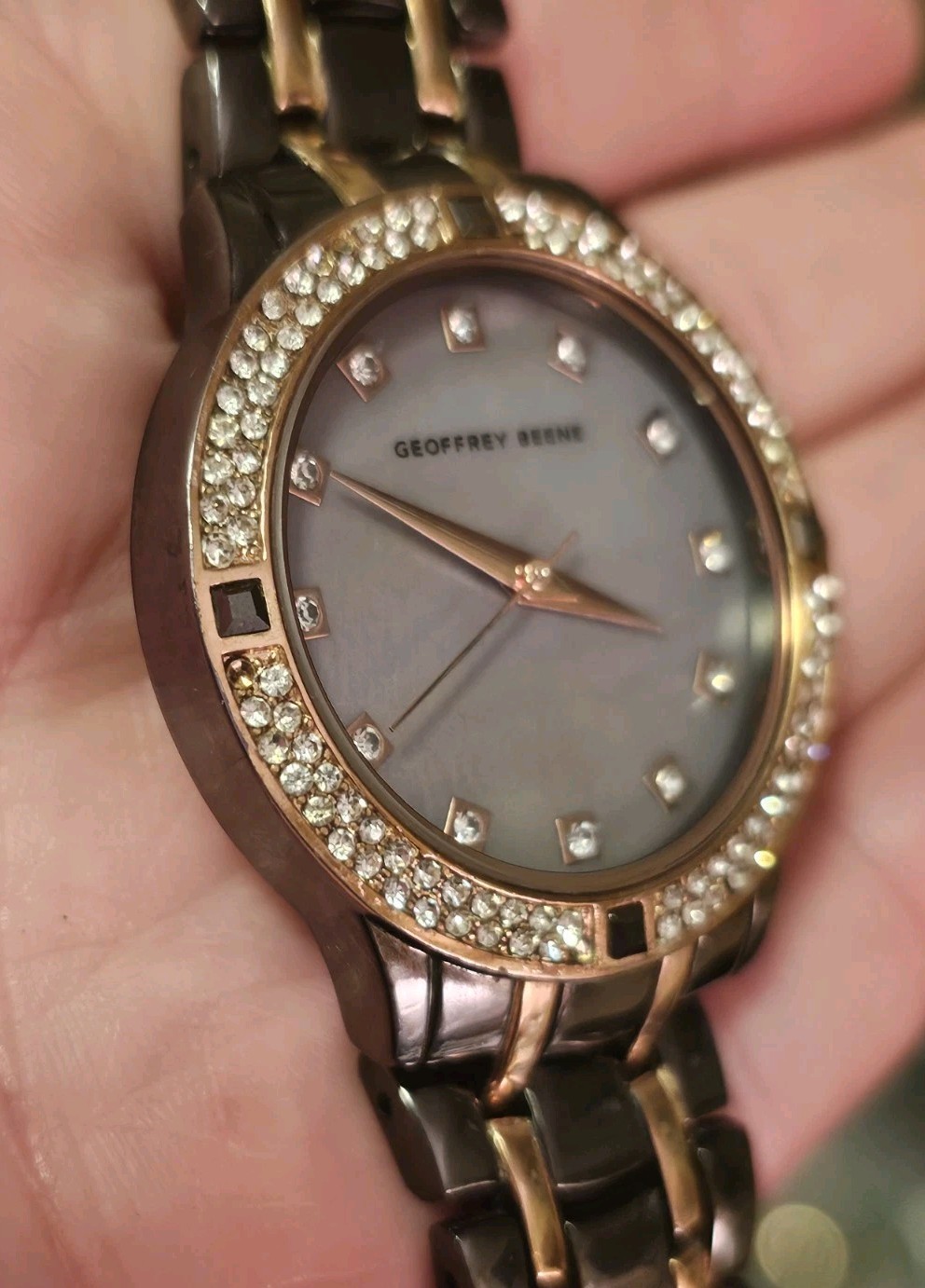 Ladies Geoffrey Beene Tortoise Shell Watch W/Mother of Pearl Face