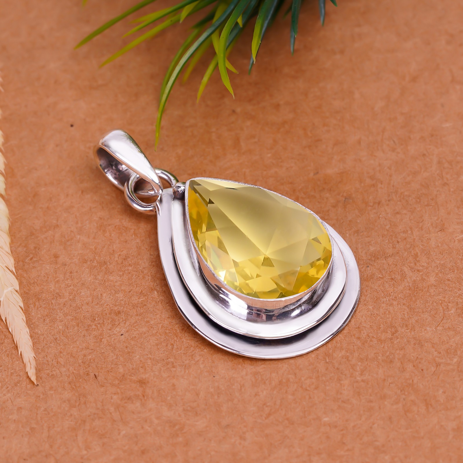 Lemon Quartz 925 Sterling Silver Pendant, Christmas Gift, Gift For Her P149628