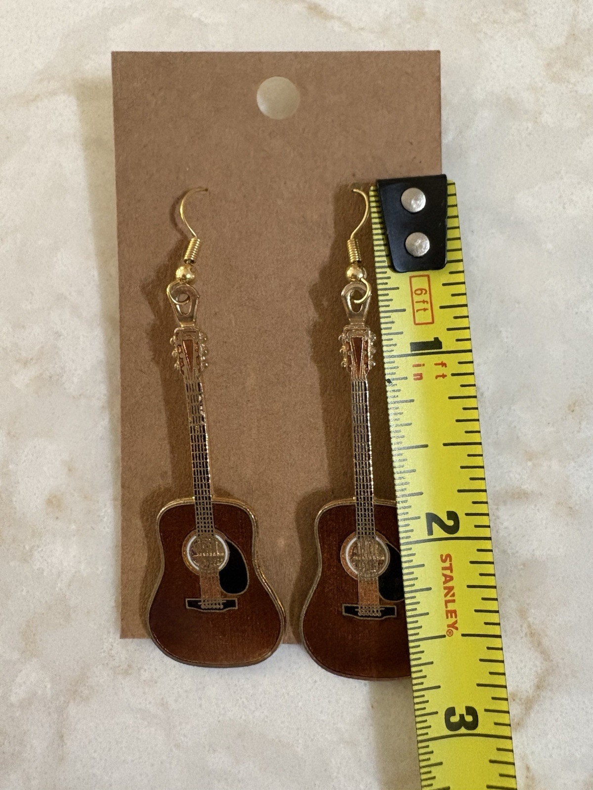 Future Primitive Cloisonne Martin Acoustic Brown Guitar Earrings Wire Dangle USA