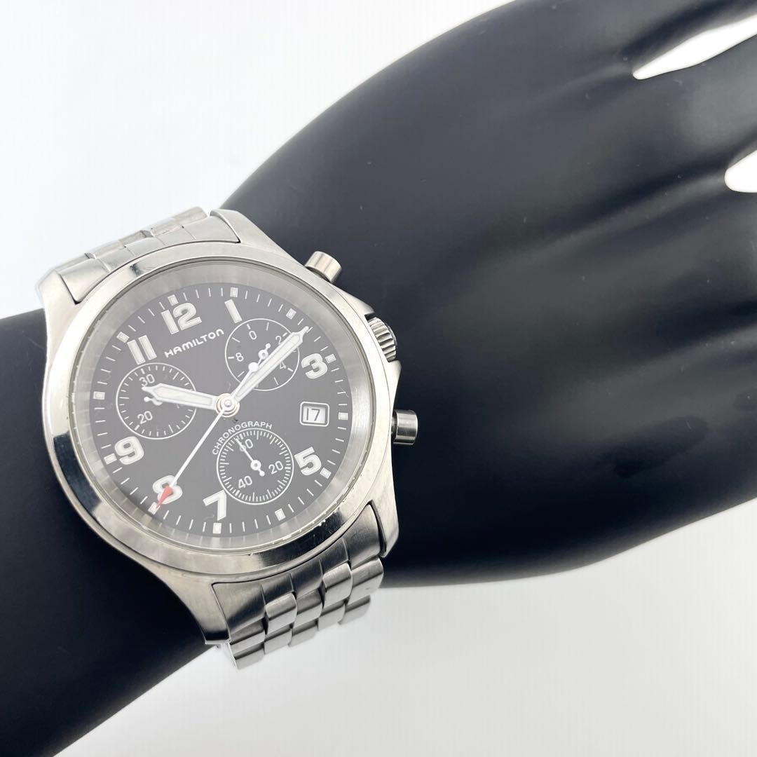 Hamilton Chronograph Date Quartz Working Watch 17cm 6.69in Black Dial 3832