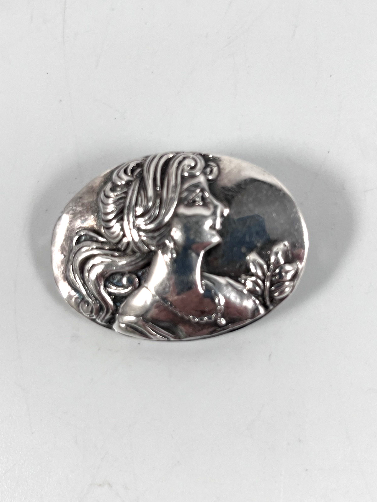 VINTAGE SIGNED LIV ART NOUVEAU STERLING SILVER LADY PENDANT PIN BROOCH IN ONE