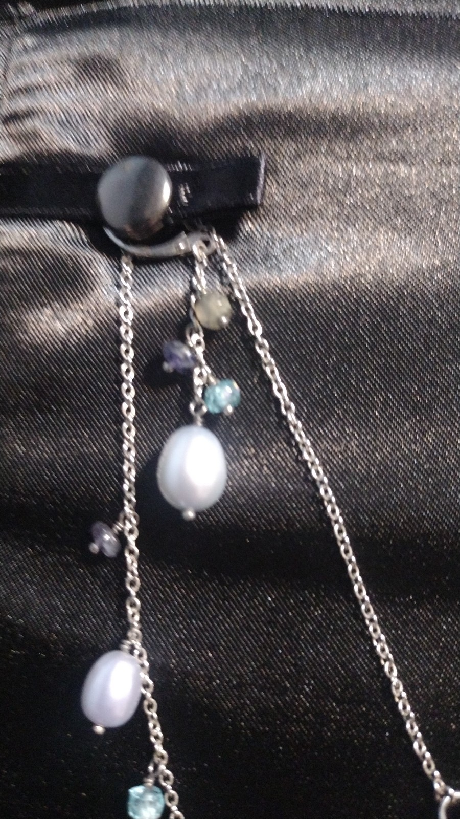 Zales Silver Tone Y-Drop Cable Chain Necklace w/ Pearls & Blue Crystals