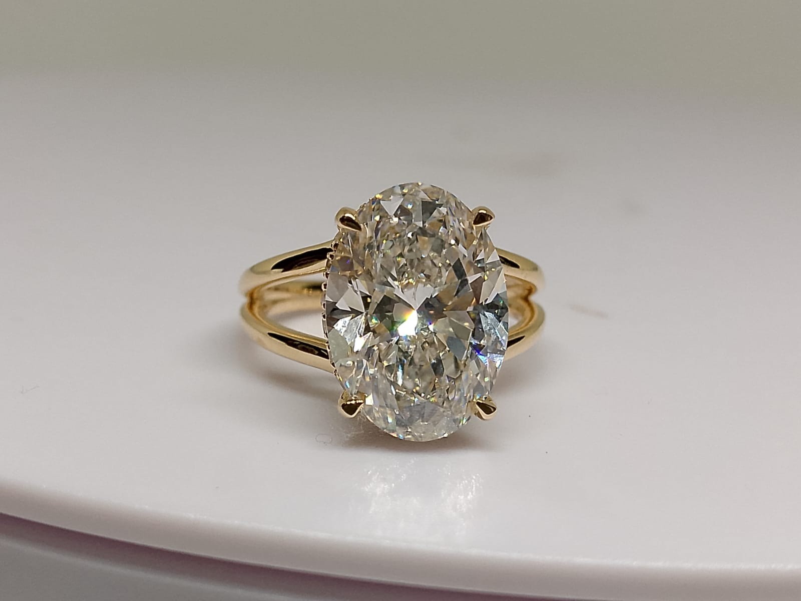 IGI 5 Ct Oval Cut Lab Grown Diamond Split Shank Hidden Halo Ring 14K Yellow Gold