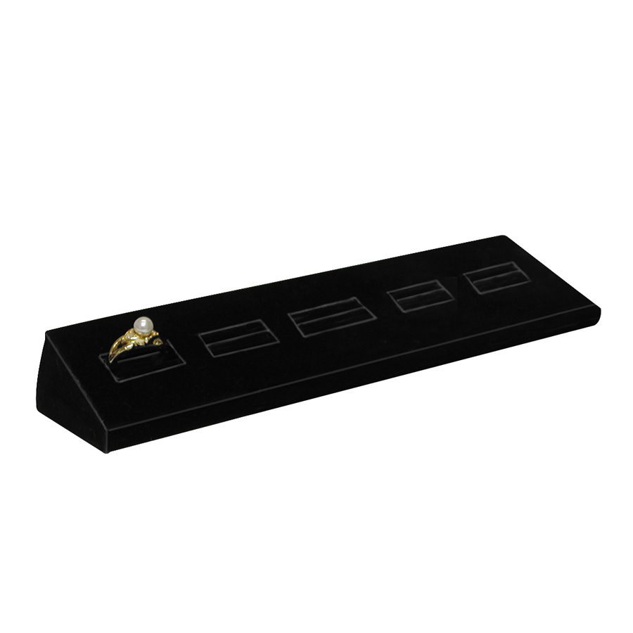 Black Velvet 5 Slots Ring Display Stand Black Showcase Display Countertop Stand