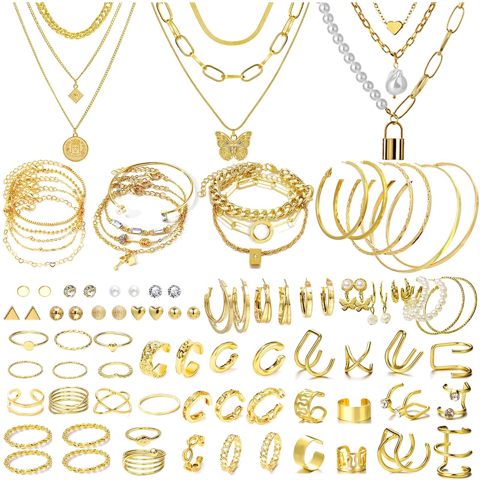 NEWITIN 93 Pieces Gold Jewelry Set for Women Fashion Costume Jewelry Gold Pla…