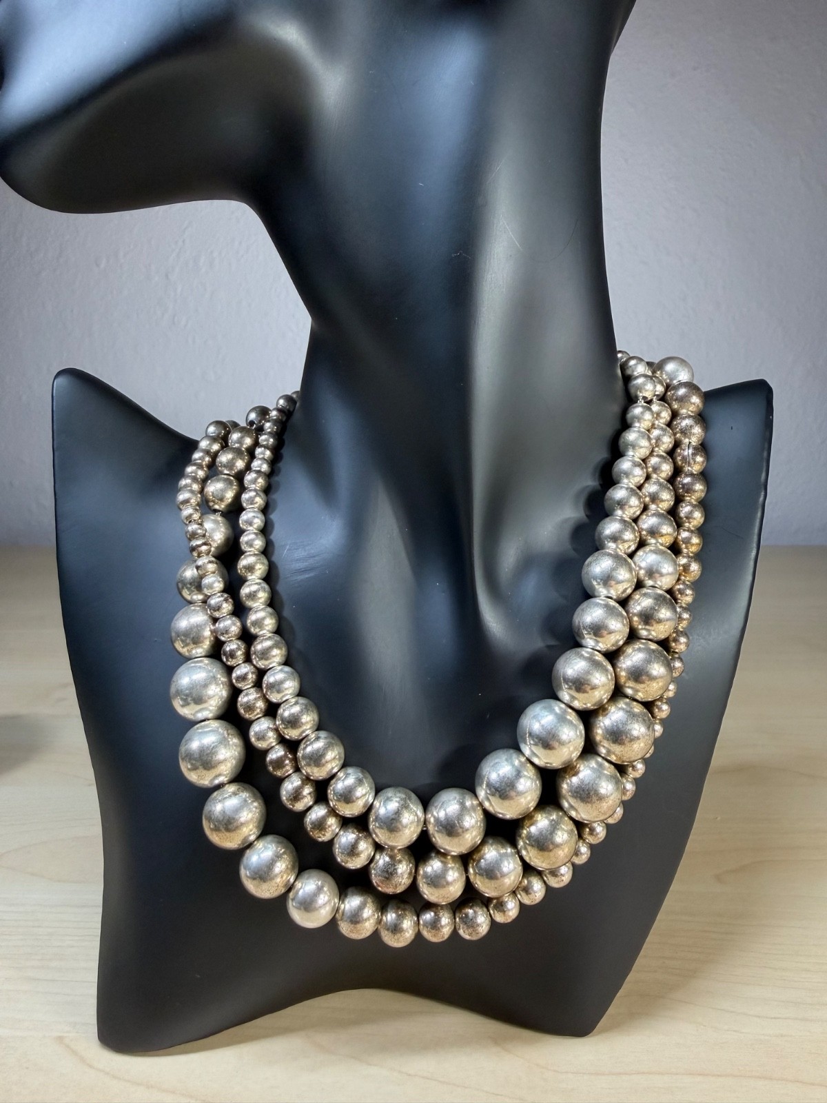 Robert Lee Morris RLM Studios Sterling Silver LARGE Graduated Bead Necklace 55in