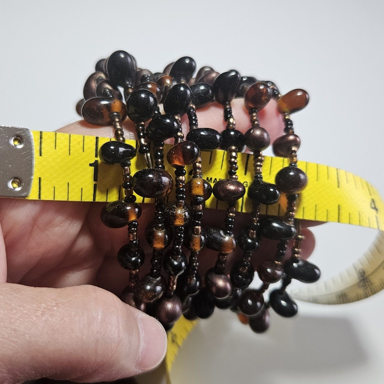 Brown Glass Beaded Wrap Around Bracelet Artisan Seed Bead