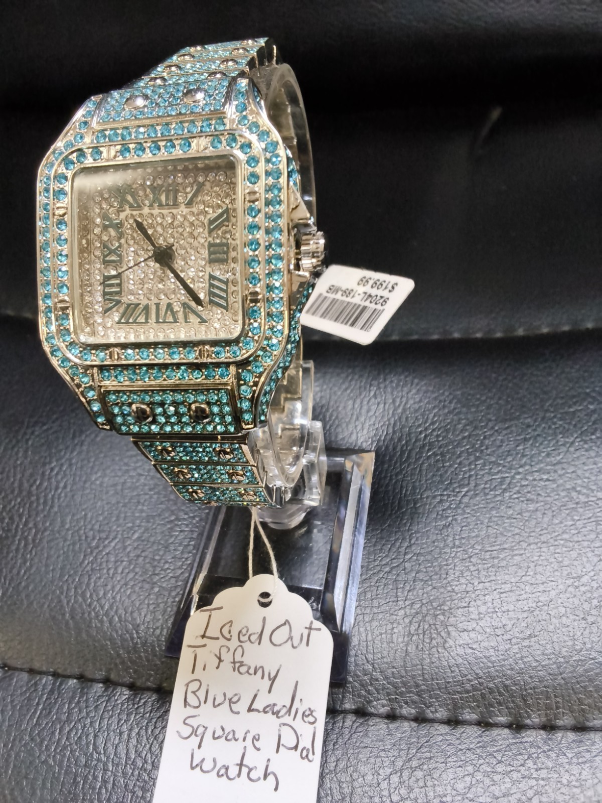 Iced Out Tifanny Blue Square Ladies Watch Silver Tone Crystal Bling NewPrice: