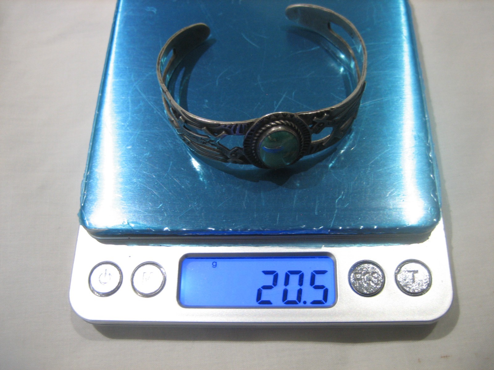 Vintage FRED HARVEY ERA Navajo Turquoise HORSE DOG STERLING SILVER CUFF BRACELET