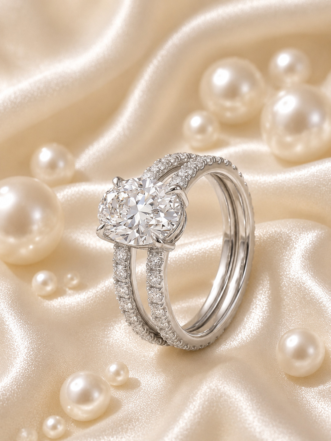 950 Platinum IGI Lab Grown Diamond Engagement Band Set Ring 5.50 Ct Oval Cut