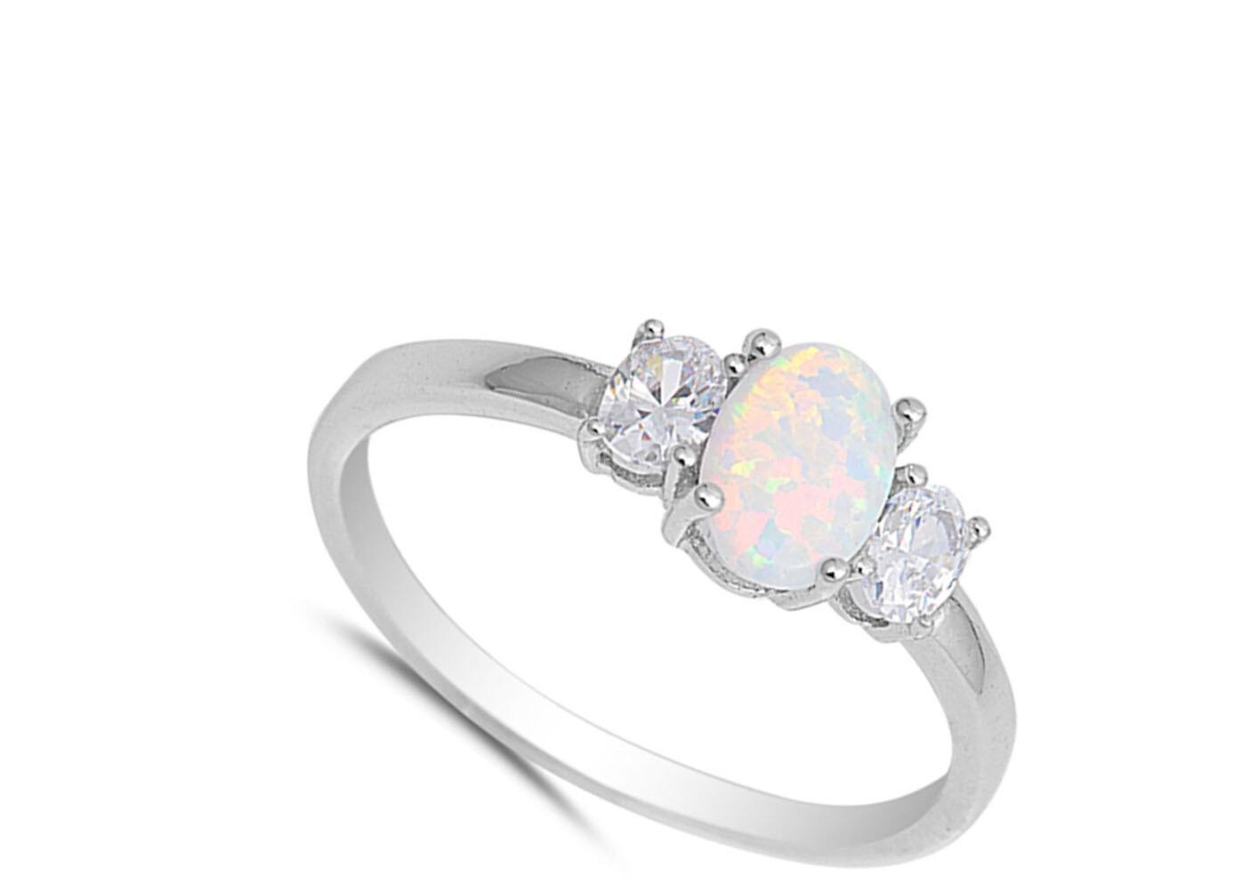 Clear CZ White Lab Opal Solitaire Ring New .925 Sterling Silver Band Sizes 4-10