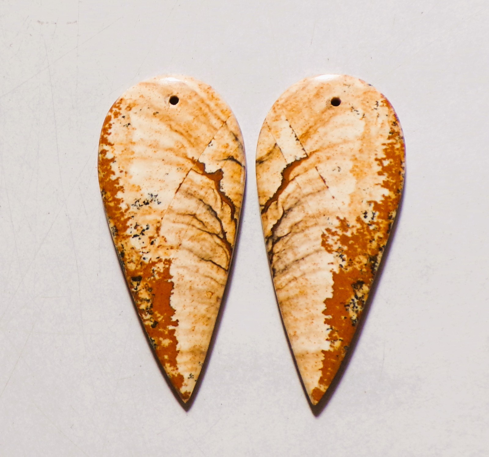 52.00 Cts Natural Picture Jasper Drilled Cabochon Match Pair Gemstone 46X21MM 16