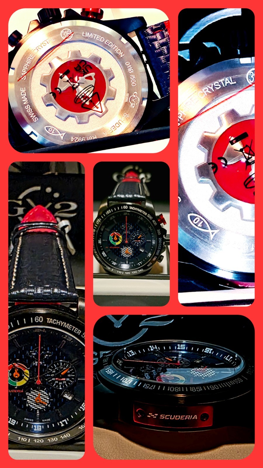 GEVRIL SCUDERIA SWISS MADE ⌚ TACHOMETER SAPPHIRE CRYSTAL CARBON FIBER BLUE ALARM
