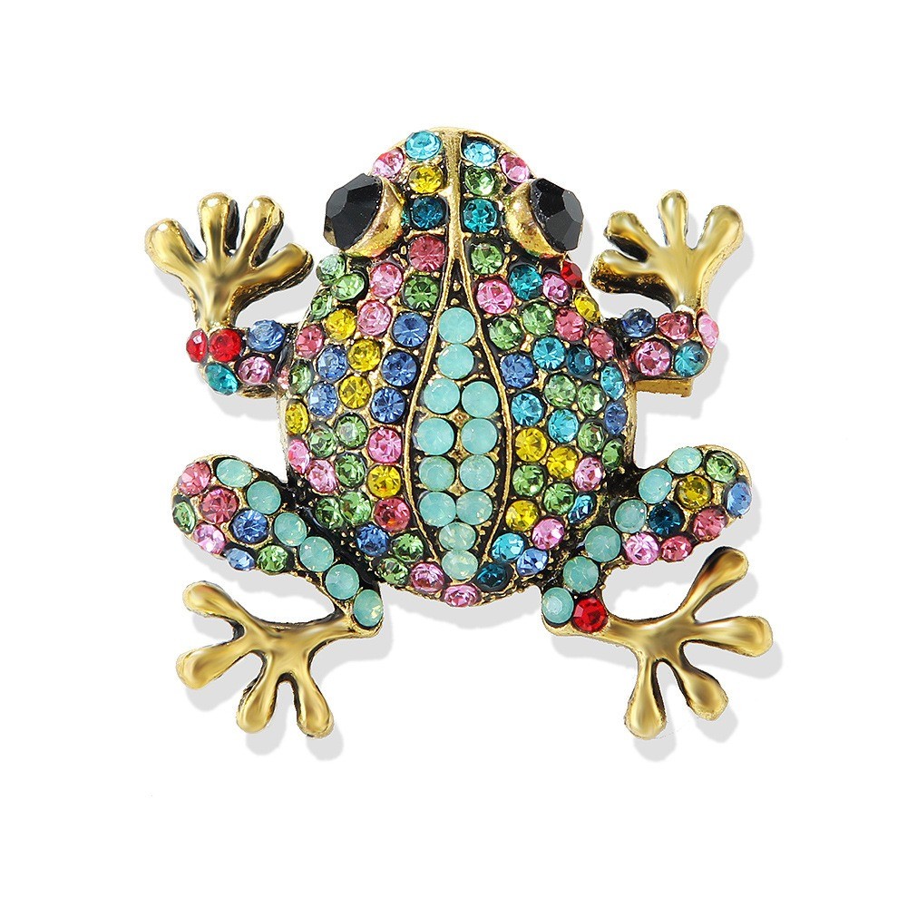 2Pcs Vintage Rhinestone Frog Brooches Women Fashion Animal Brooch Pin Jewelry