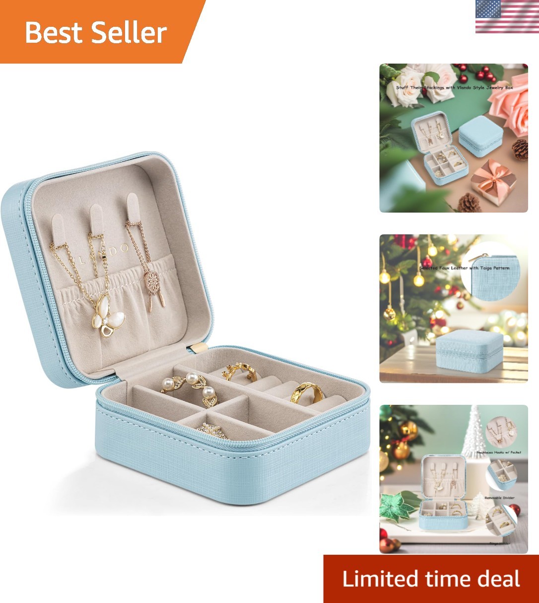Elegant Small Travel Jewelry Box in Blue – Perfect Gift for Girls & Women