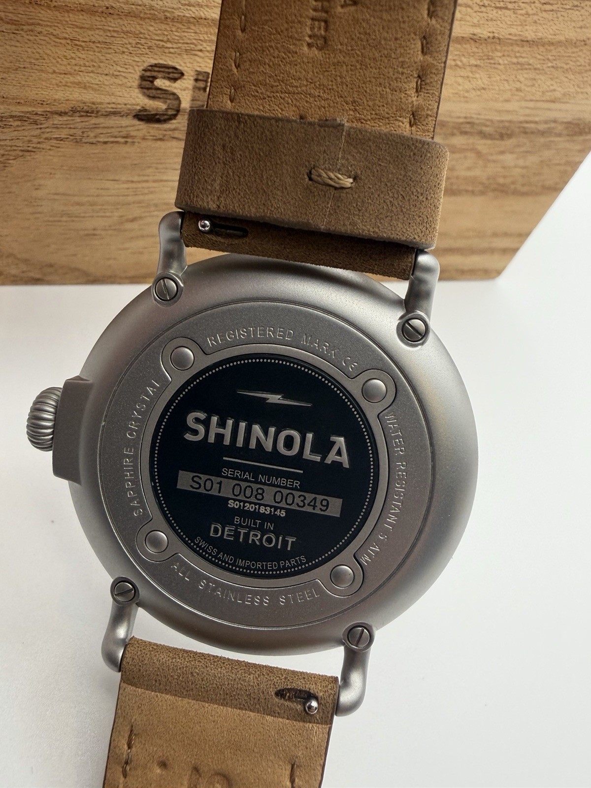 Shinola Argonite-1069 Quartz Watch White Dial Arabic Numerals Brown Strap Box