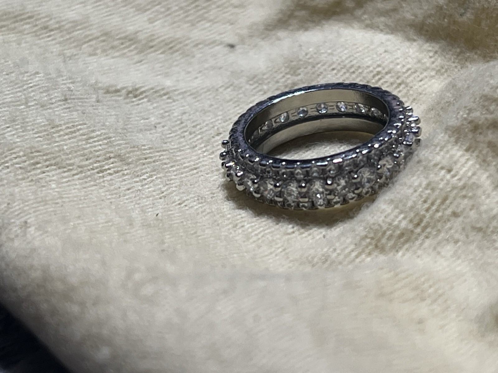 925 Sterling Silver Pavé Eternity Band Ring Size 8 8mm White/Colorless