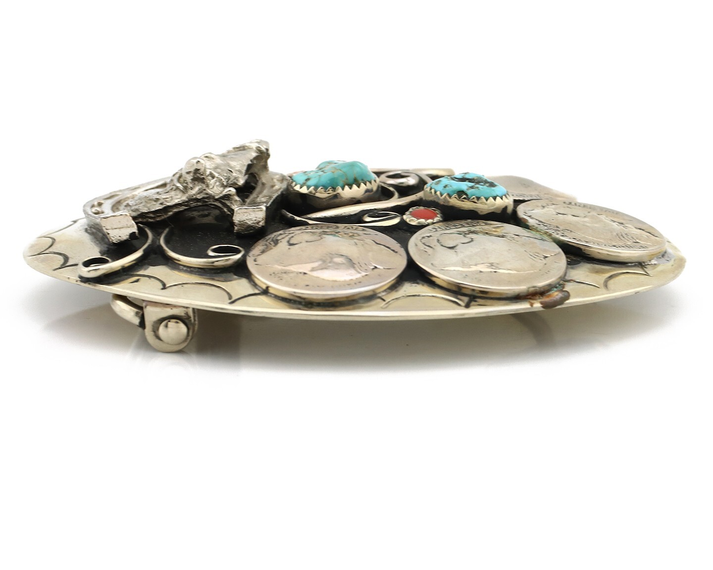 Navajo Horse Belt Buckle Nickle Silver Gemstone Handmade Native American C.80’s