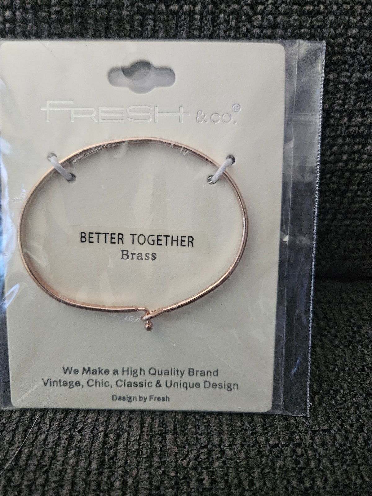 New Fresh And Company” Stronger Together” Brass Bracelet Rose Gold. A5