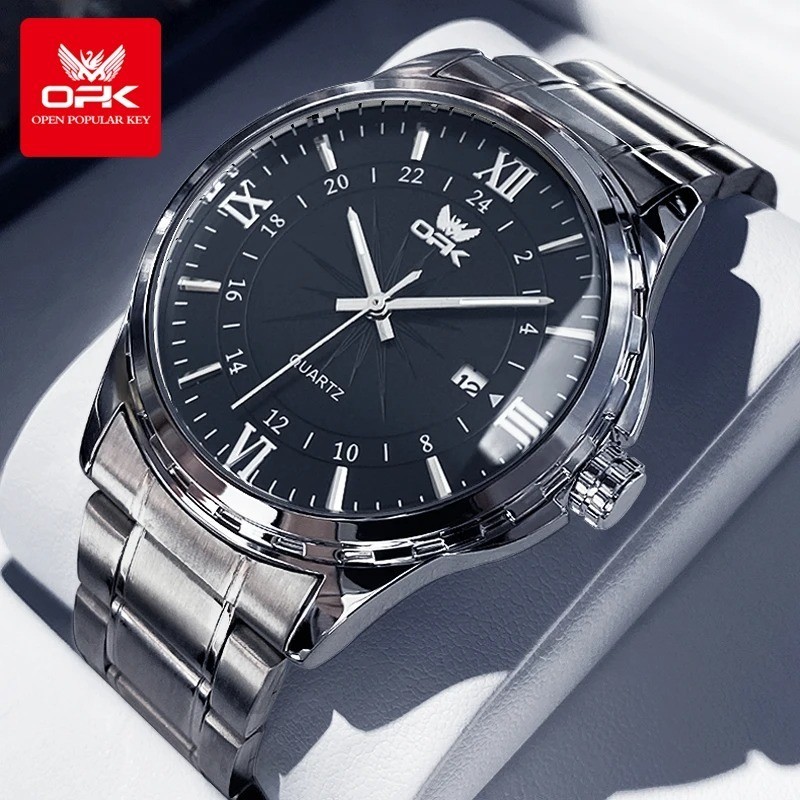 OPK Quartz Watch Men Comfortable Leather Strap Waterproof Fashion Dress Wristwat