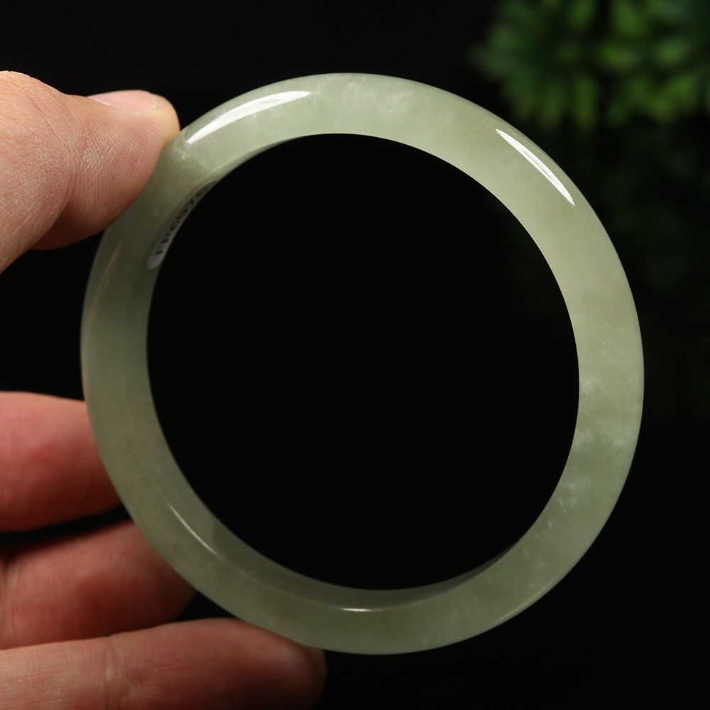 60mm White Green Icy Jadeite Jade Bangle Bracelet Burma Jadeite Bangle A-14005
