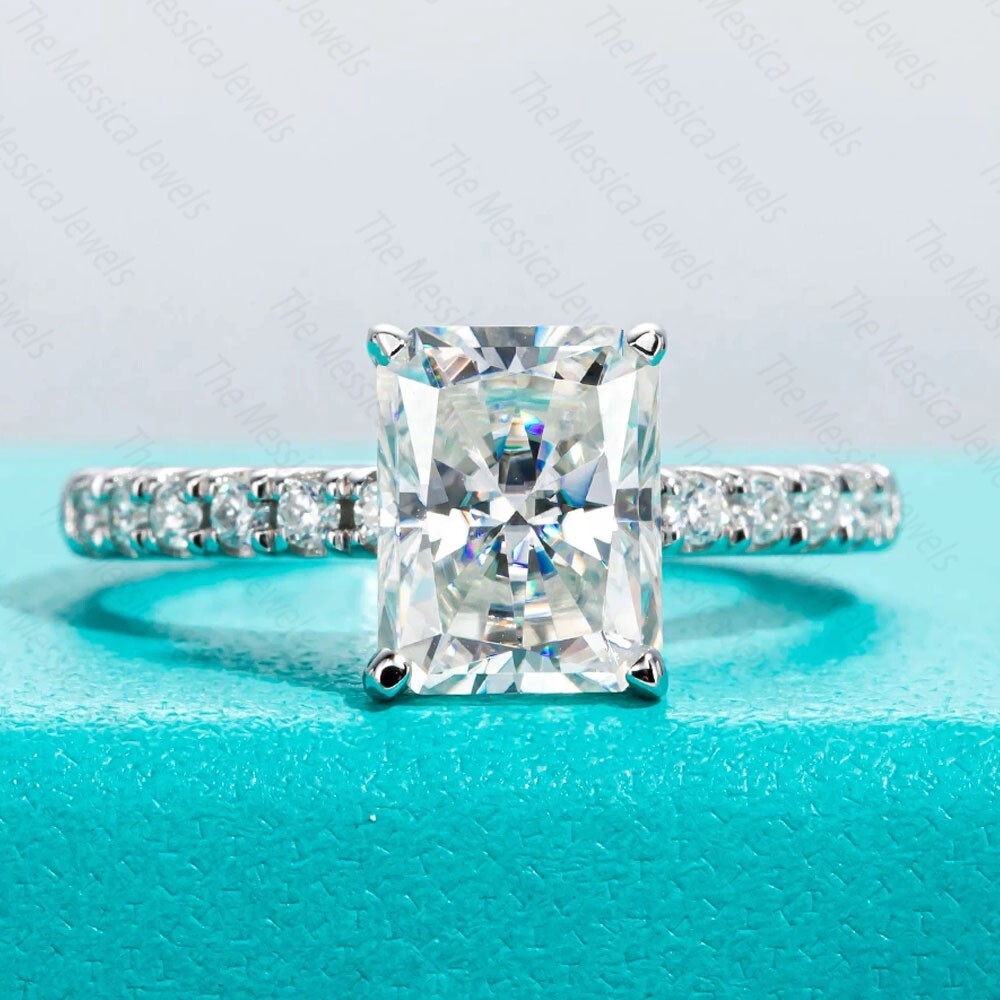 2.76 TCW Radiant Cut Moissanite Engagement Ring In 14k White Gold Plated