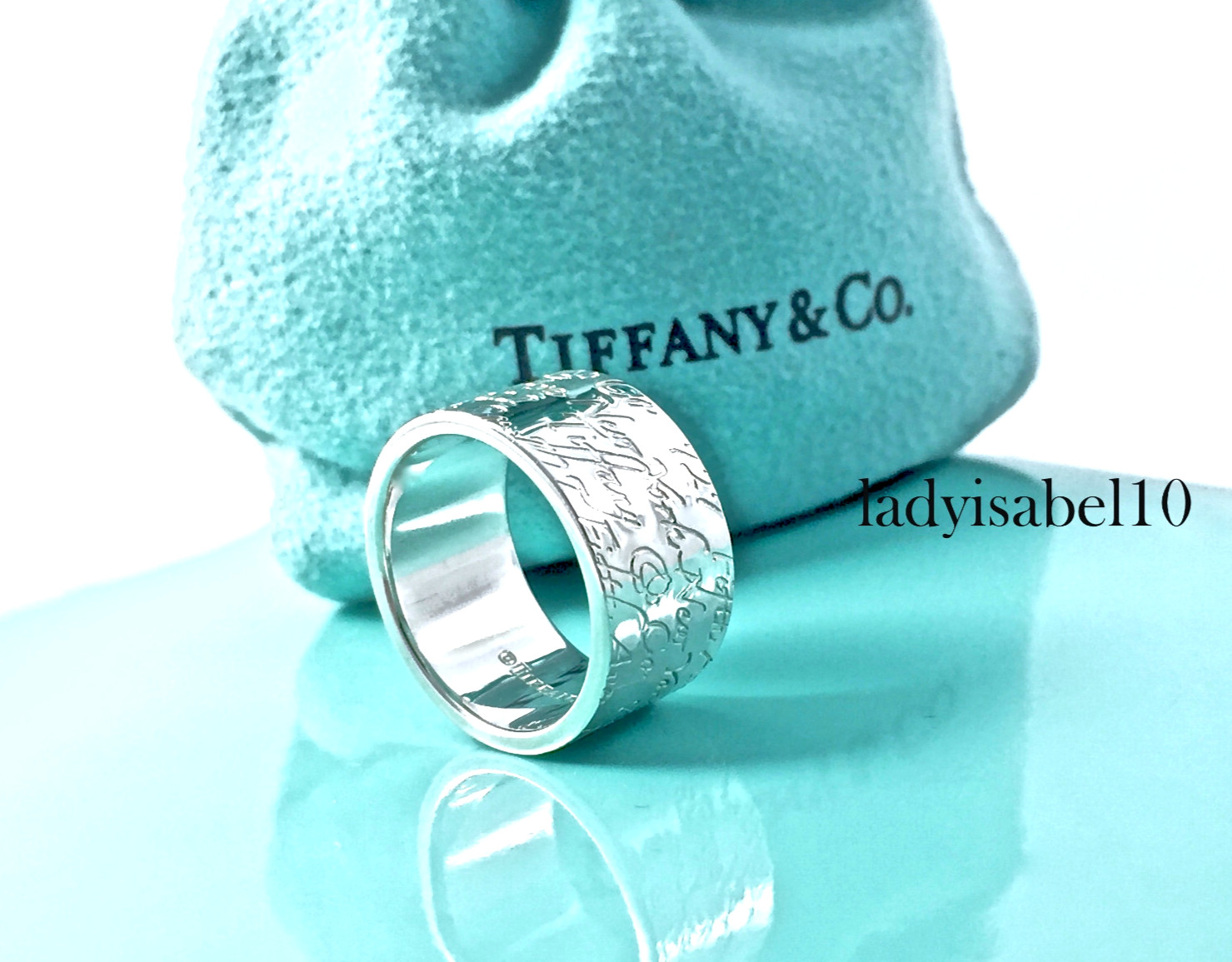 Sz 6.75 Tiffany & Co. Notes Wide Band Ring Sterling Silver w/ Pouch – Authentic