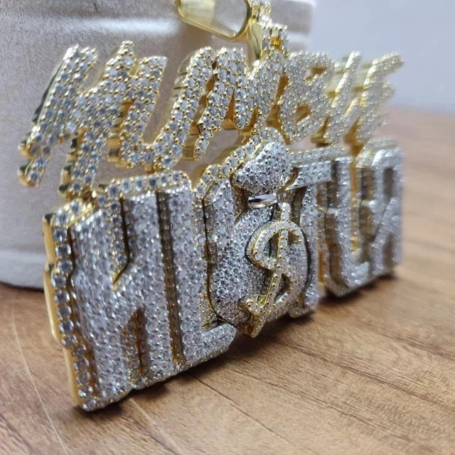Men’s Custom Letter Pendant 14K Yellow Gold Plated 3.2Ct Round Cut Moissanite