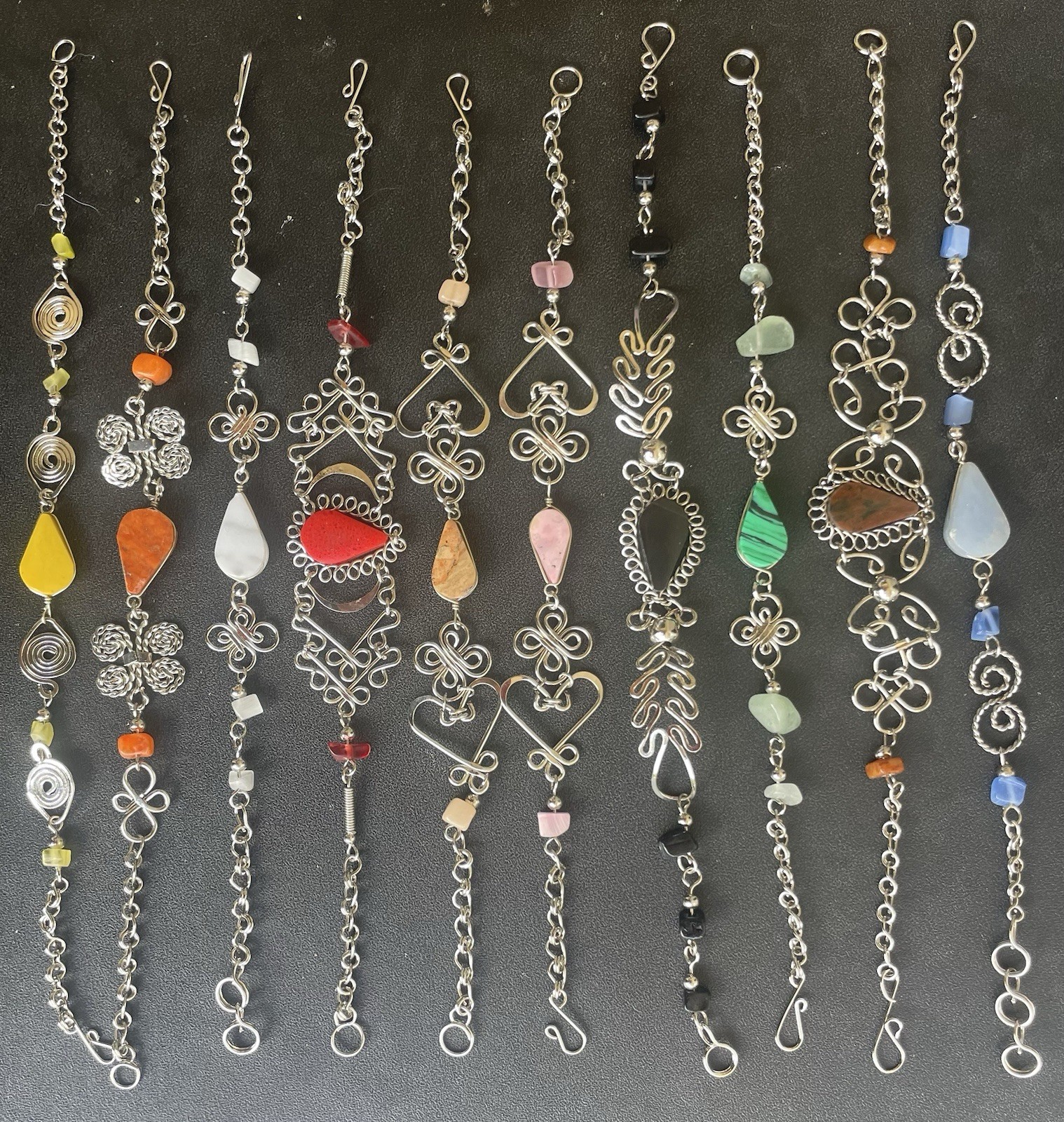 10 Peruvian Semi-precious Stone Bracelets Peru Lot Handmade As Shown