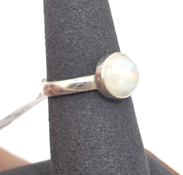 Genuine Opal 8.7 mm Round Ring Size 8 Sterling Silver 925 Handmade NWT