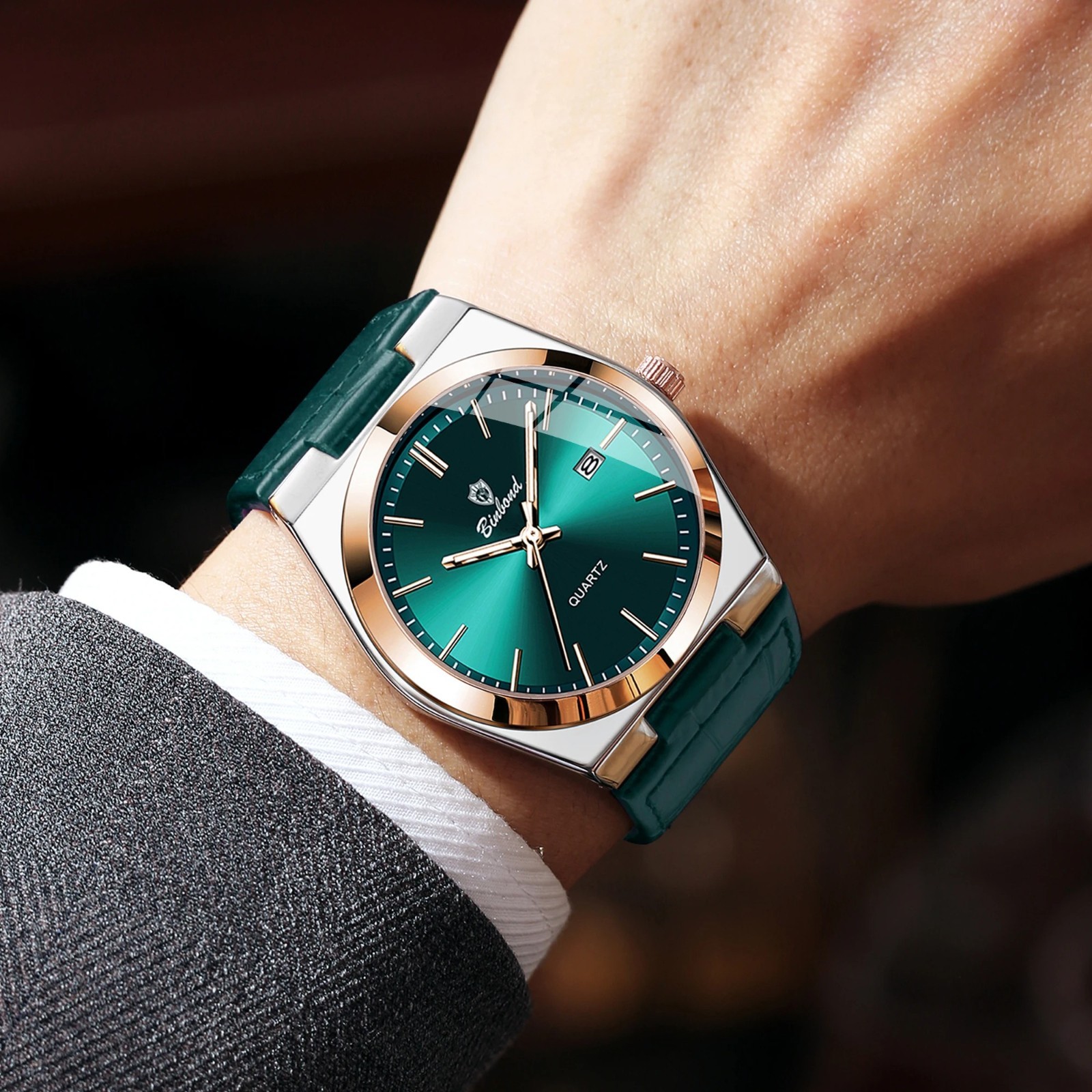 BINBOND Luxury quartz wristwatches luminous waterproof auto date men’s watch bus
