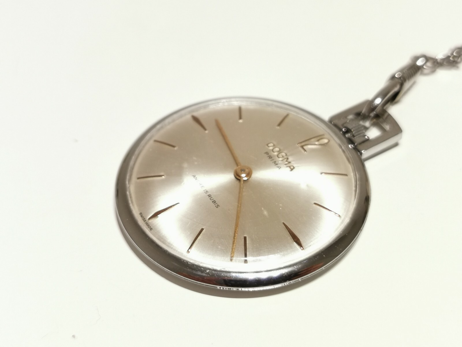 VINTAGE RARE CLASSIC SWISS OPEN FACE MEN’S POCKET WATCH “DOGMA” PRIMA 15 JEWELS