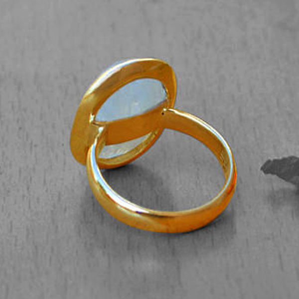 Blue Fire Faceted Rainbow Moonstone Gemstone 14K Yellow Gold Custom Made Ring