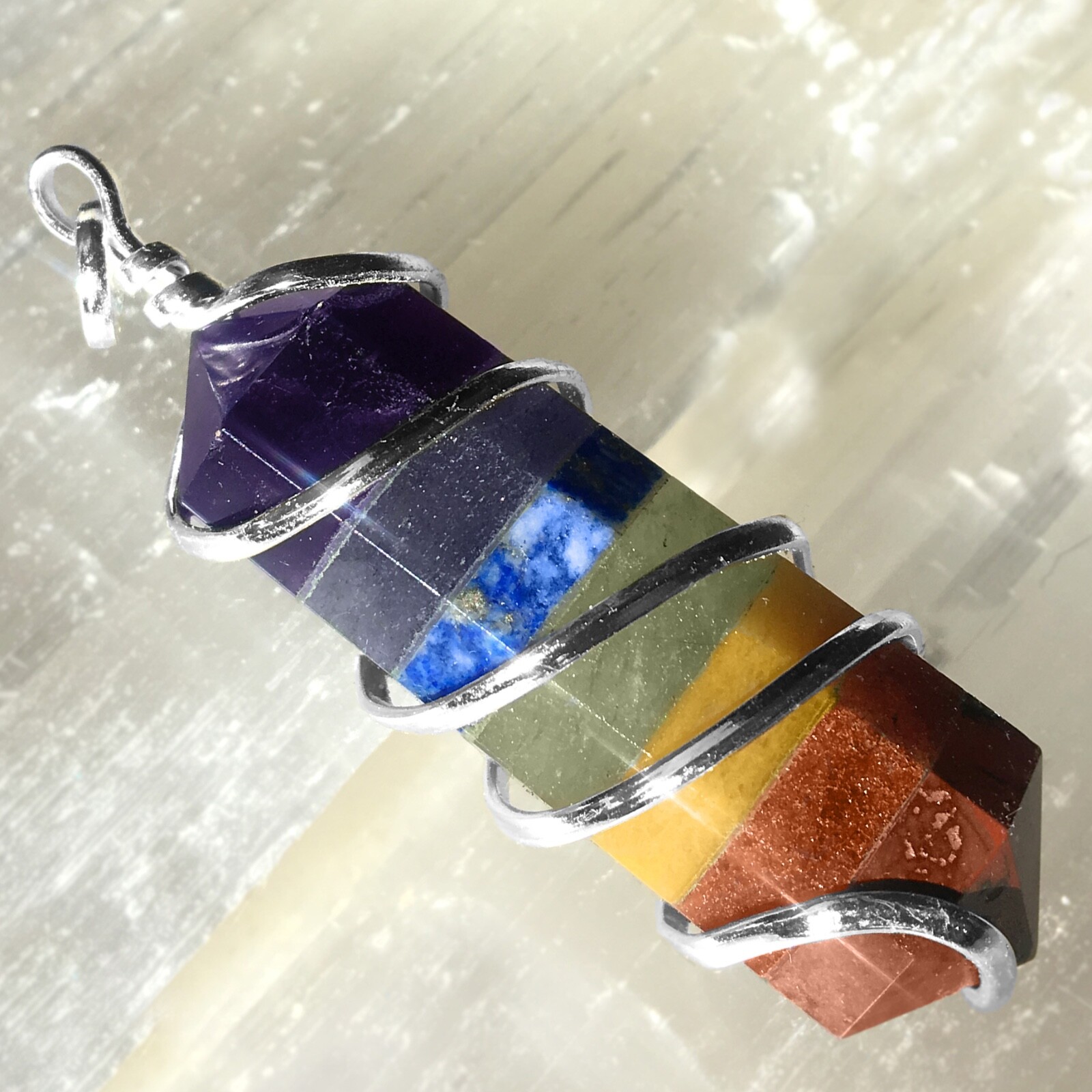 Wire Wrap Rainbow Crystal Pendant Spiral 7 Chakra Necklace Reiki Healing CHARGED