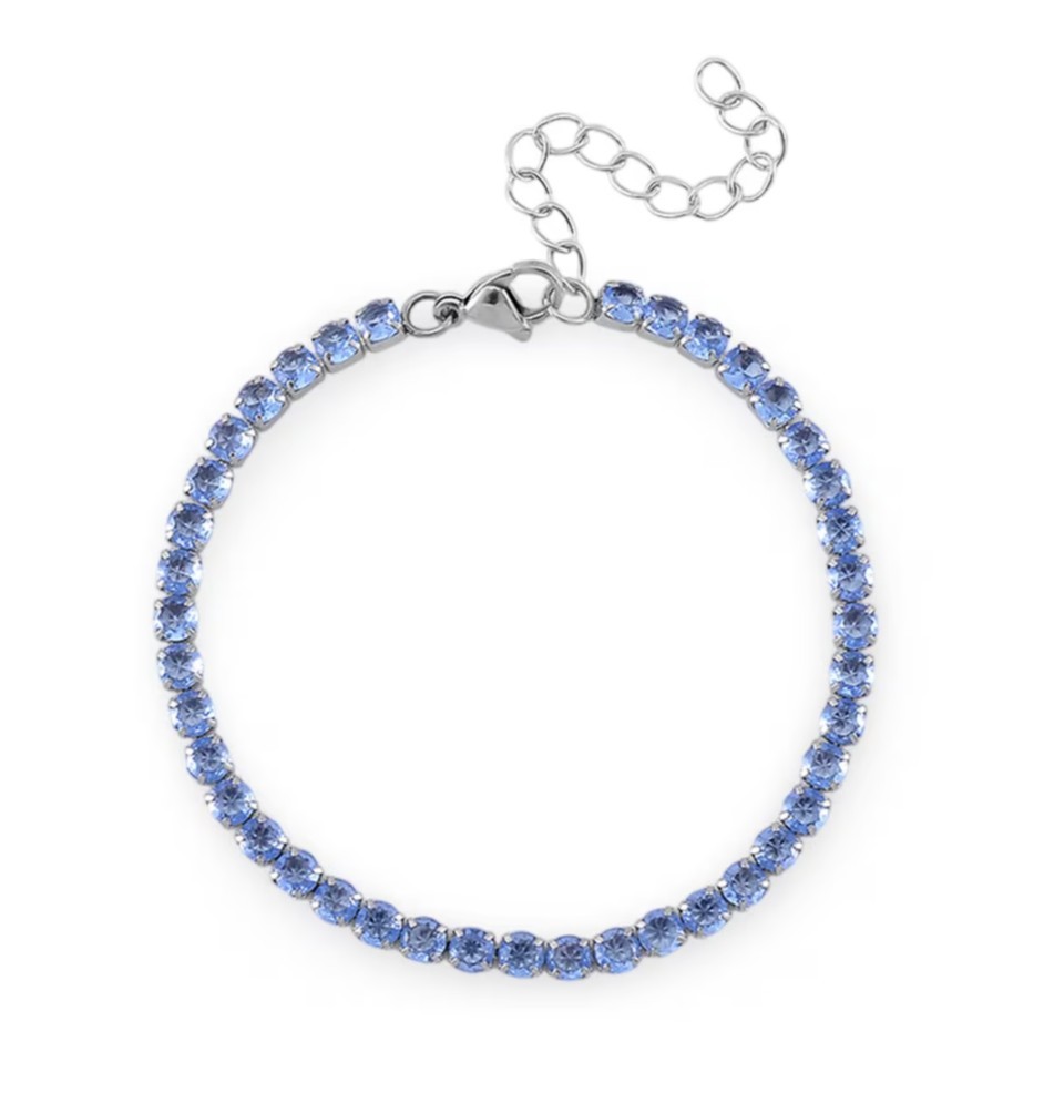 Simulated Blue Diamond Set Tennis & Curb Bracelets Stainless Steel 7.50-9.0in