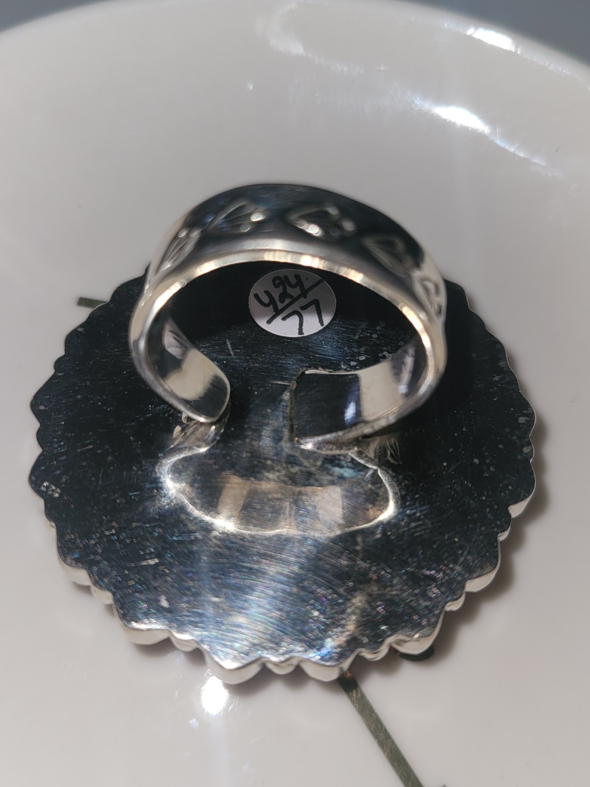 Turquoise & Orange Mojave SS 925 Adjustable Handmade Statement Ring -closed back