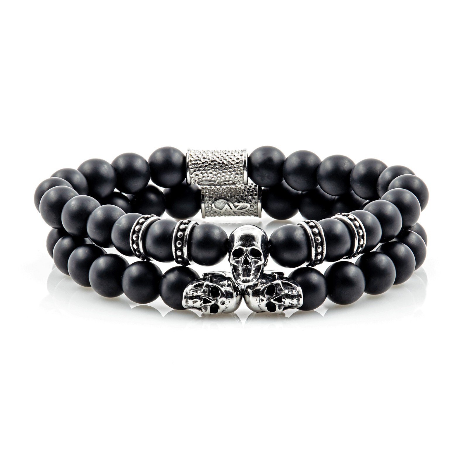 Onyx Matt Armband Bracelet Perlenarmband Memento Mori Silver Edition