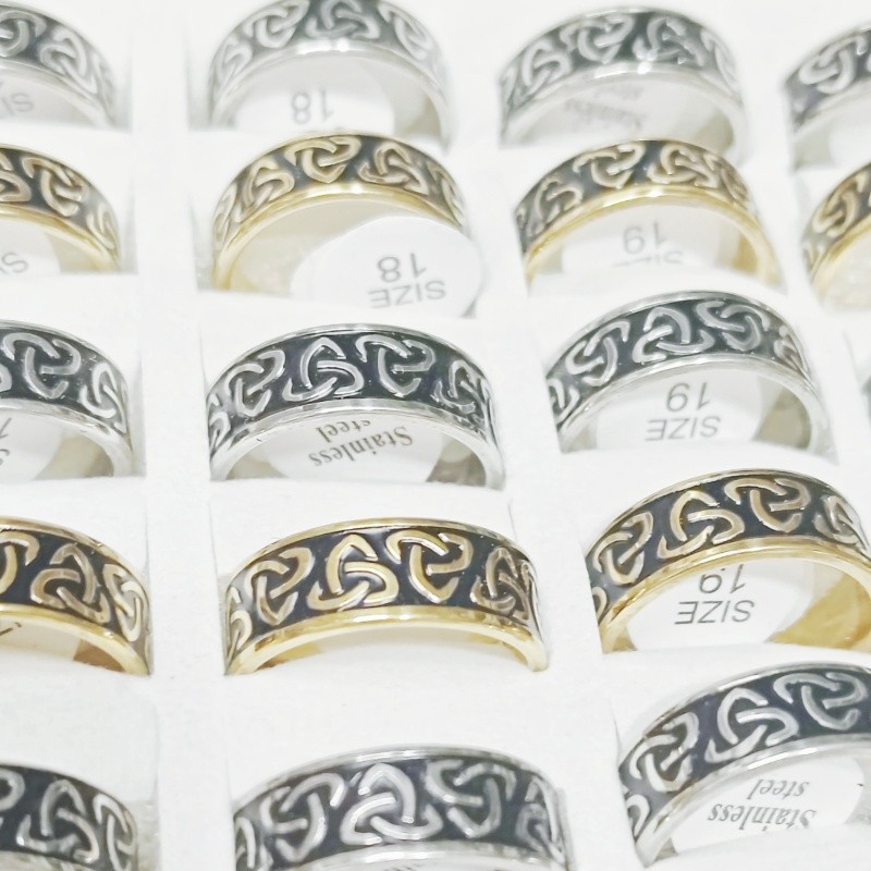 36 Pcs Celtic Knot Black Enamel Stainless Steel Rings Stackable Vintage Jewelry