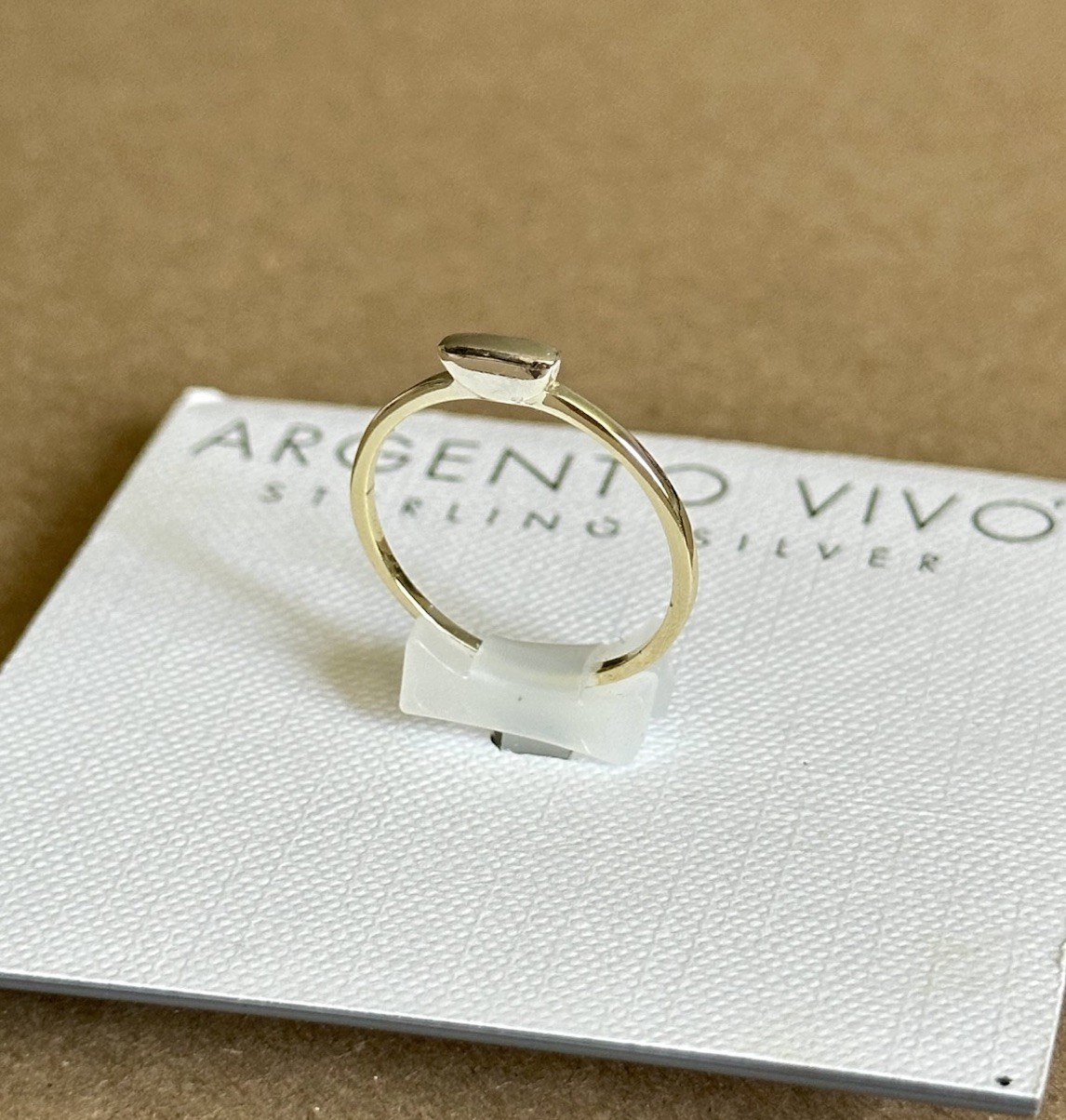 Argento Vivo Sterling Silver Ring Gold-Plated Modern Bar Design | Size 8