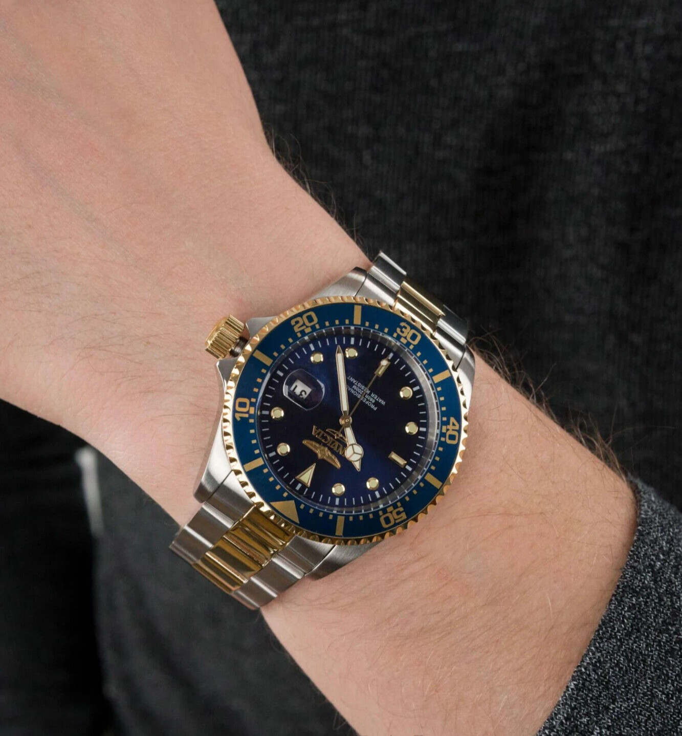 NEW INVICTA 22058 PRO DIVER COIN EDGE BLUE WATCH TU TONE STAINLESS STEEL 43MM