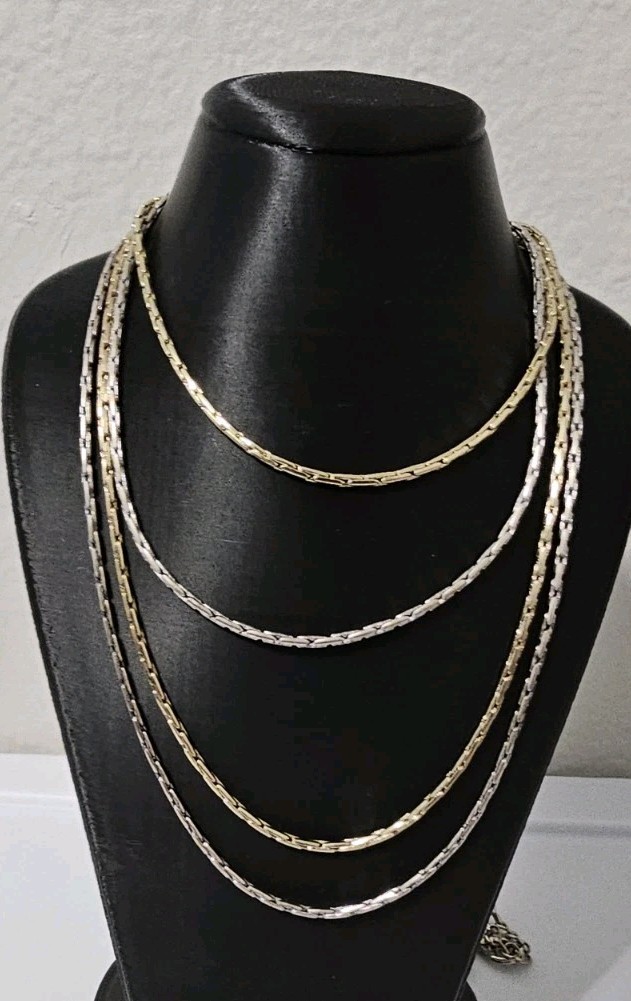 Chicos Layered Chain Necklace Gold Silver Tone Multi Strand Bold Statement Link