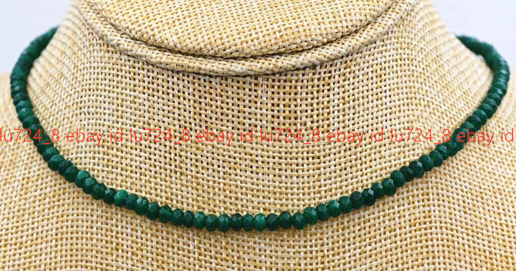 2x4mm Faceted Dark Green Jade Roundel Gemstone Beads Necklace 14-30”