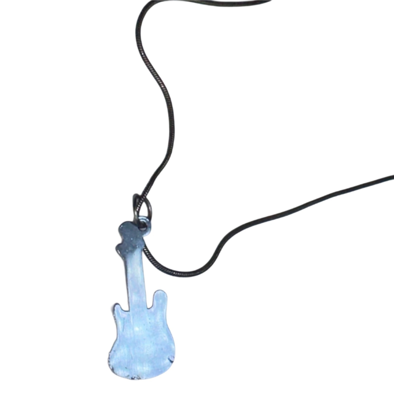 Sparkly Crystal Electric Guitar Pendant Necklace Stainless Steel Music Rock Gift