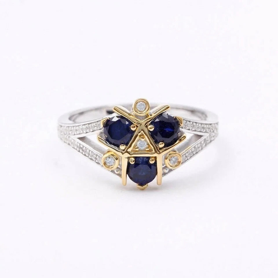 2Ct Lab Created Blue Sapphire Engagement Ring 14k Two Tone Gold Plated