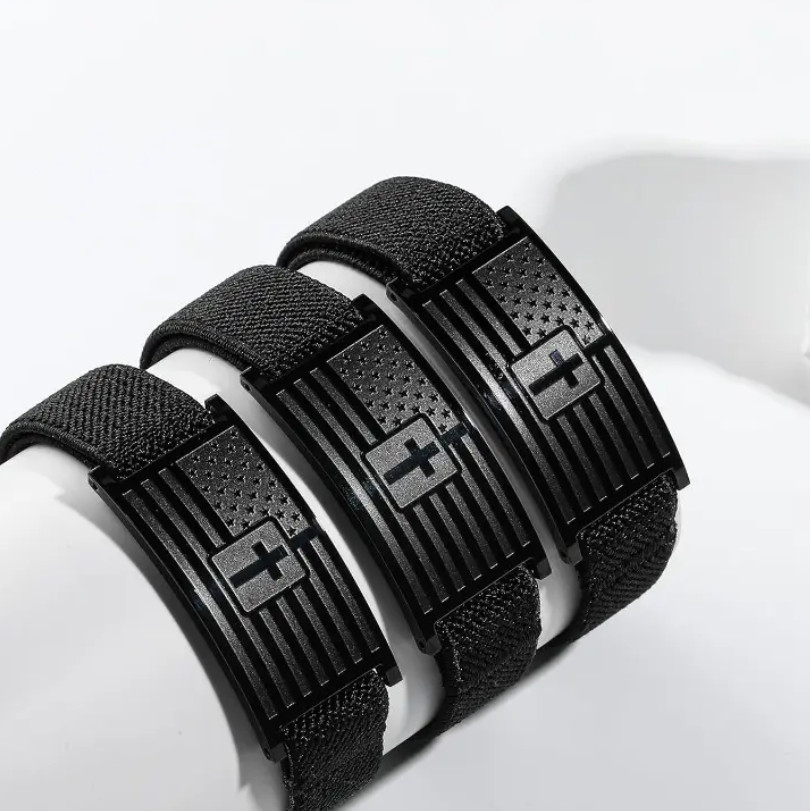 Bible Verse Bracelet for Men American Flag Cross Bangle Black Adjustable Trendy