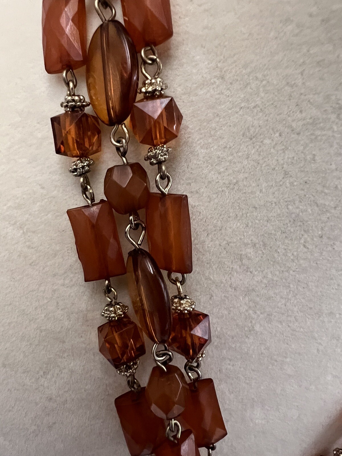 Vintage Bijoux Chunky Necklace Terner Triple Strand Acrylic Orange Choker Beaded